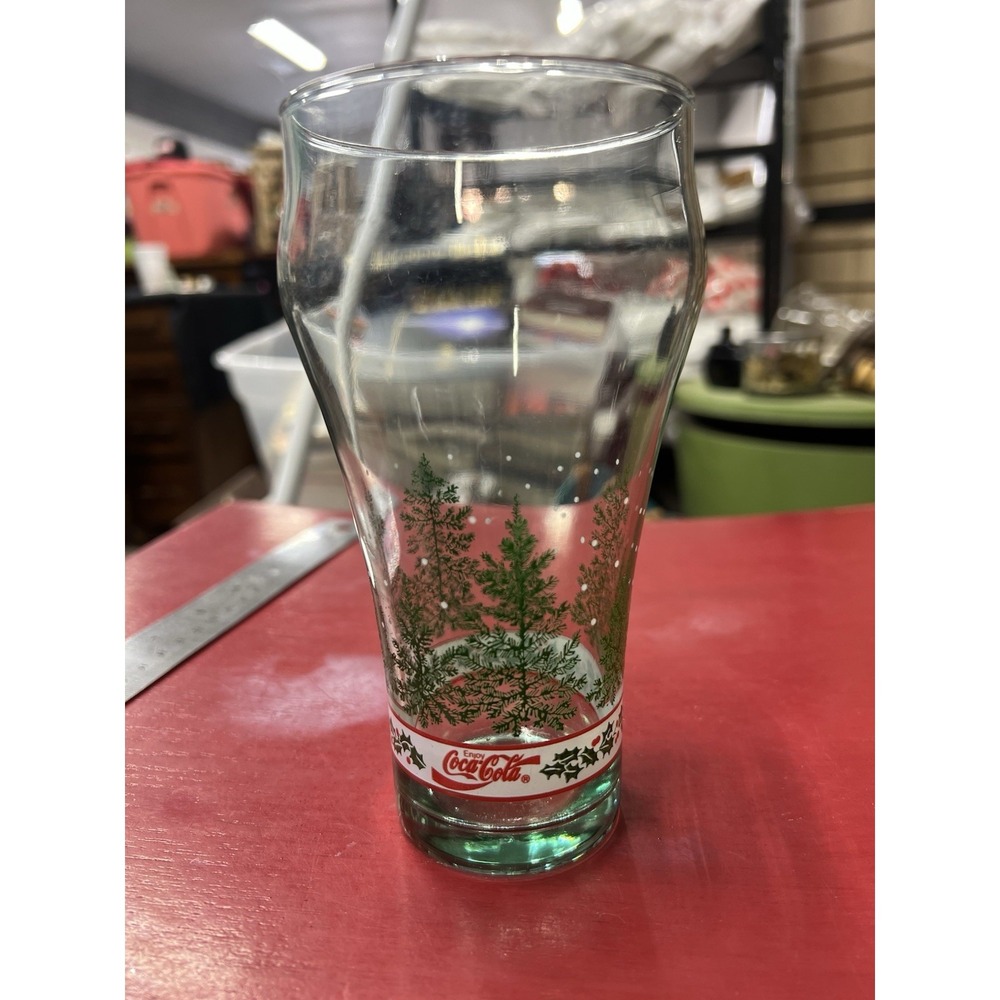 Libby Coca Cola Winter Holiday Pine Tree Water Drinking‎ Glasses Vintage